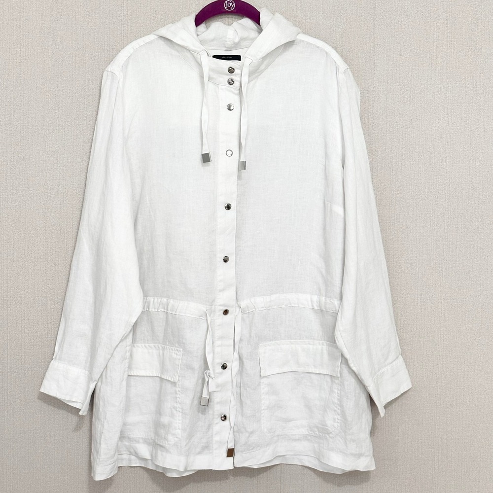 Rachel Rachel Roy White 100% Linen Hooded Utility Jacket Plus Size 2X Snap Front